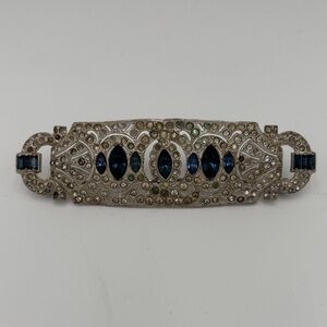 Vintage Art Deco Rhinestone Dress Clip – Blue & Clear Glass Stones